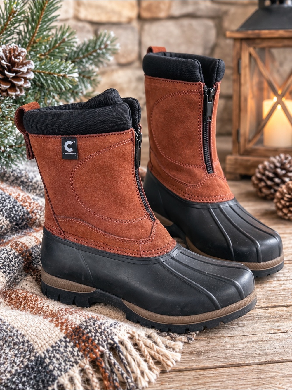 ComforTemp Brown Leather Suede & Black Rubber Waterproof Duck Boots | Sz 7